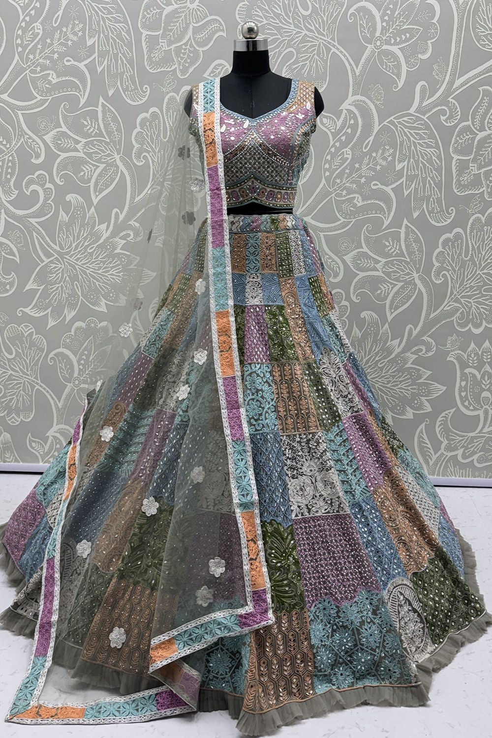 Green Net Lehenga Choli - SFANJ3199