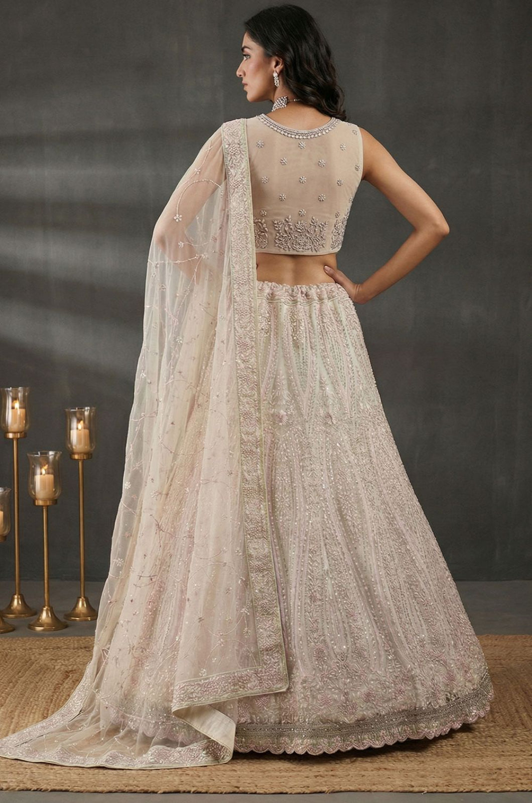 Hand Finished Luxury White Net Lehenga Choli SFANJ3228
