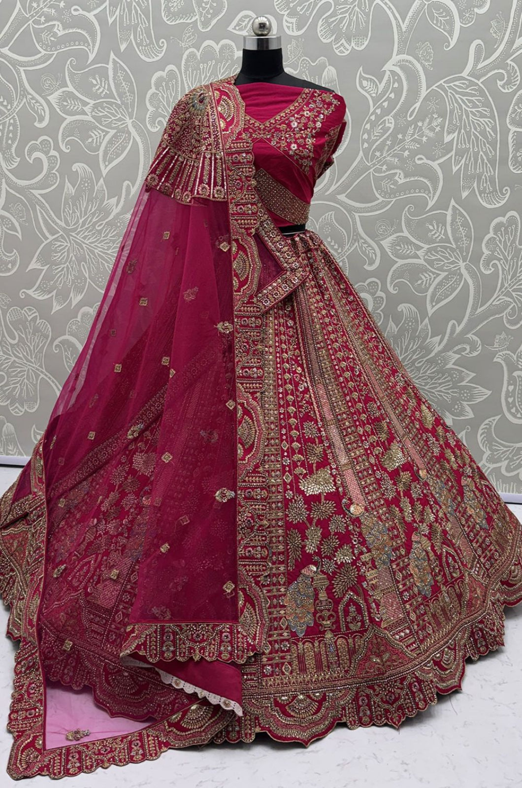 Rani Pink Silk Luminous Wedding Reception Lehenga Choli SFANJ3234