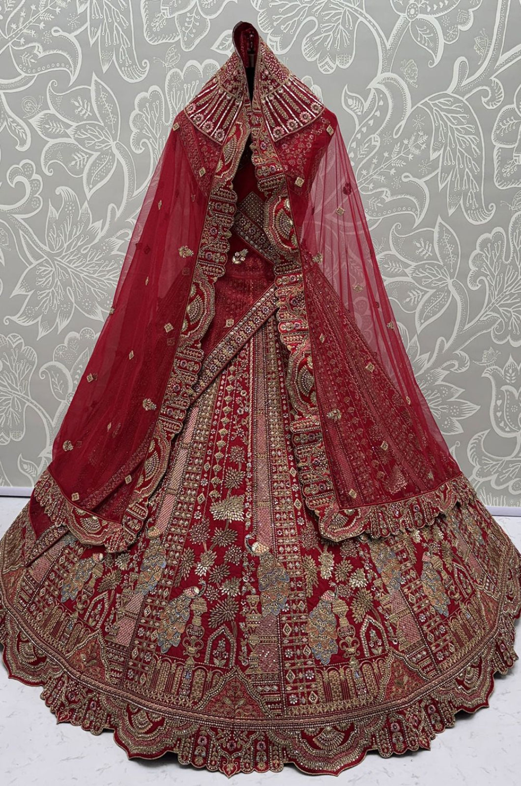Red Silk Luminous Wedding Reception Lehenga Choli SFANJ3235