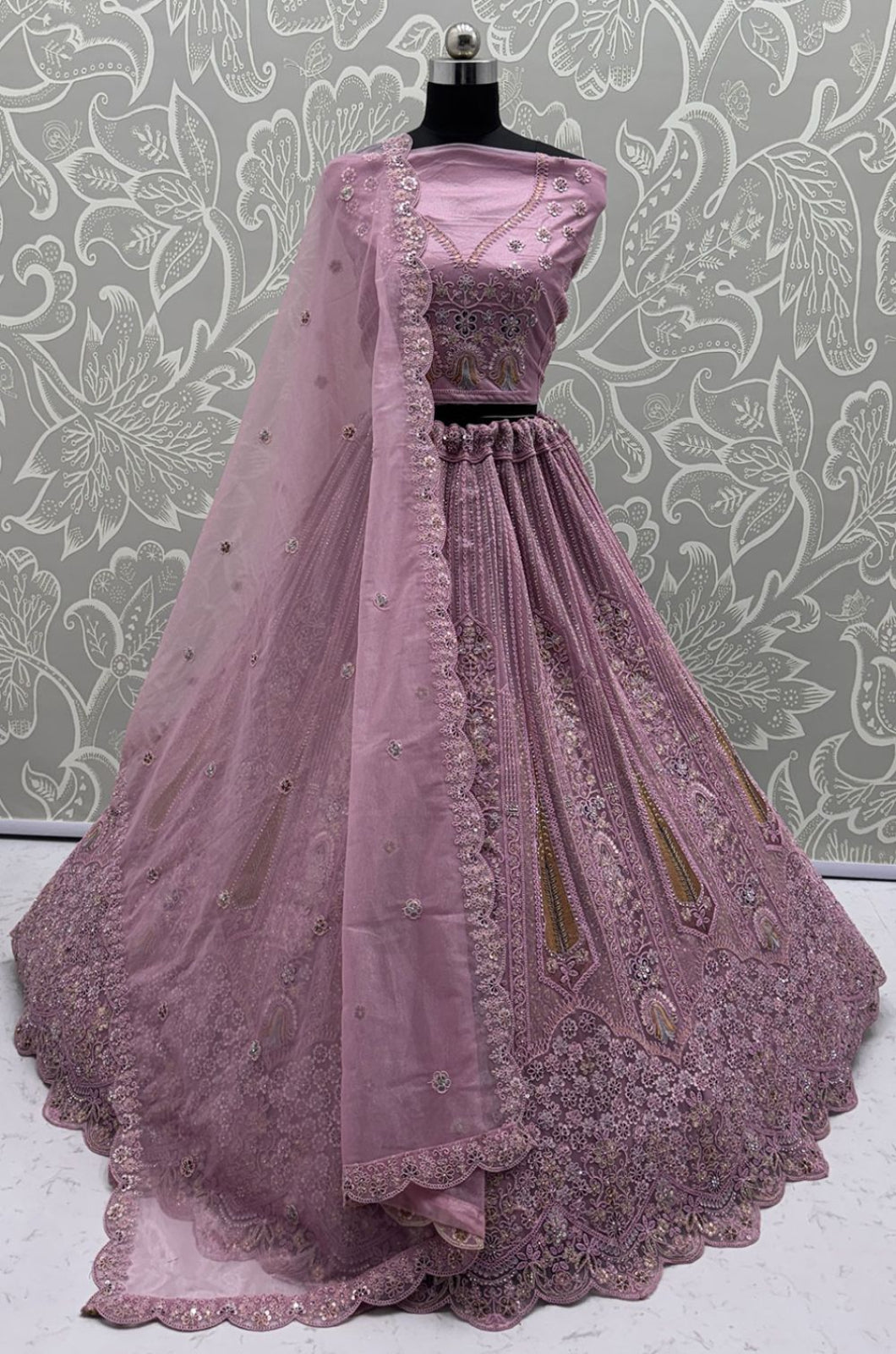 Purple Luminous Net Wedding Reception Lehenga Choli SFANJ3236
