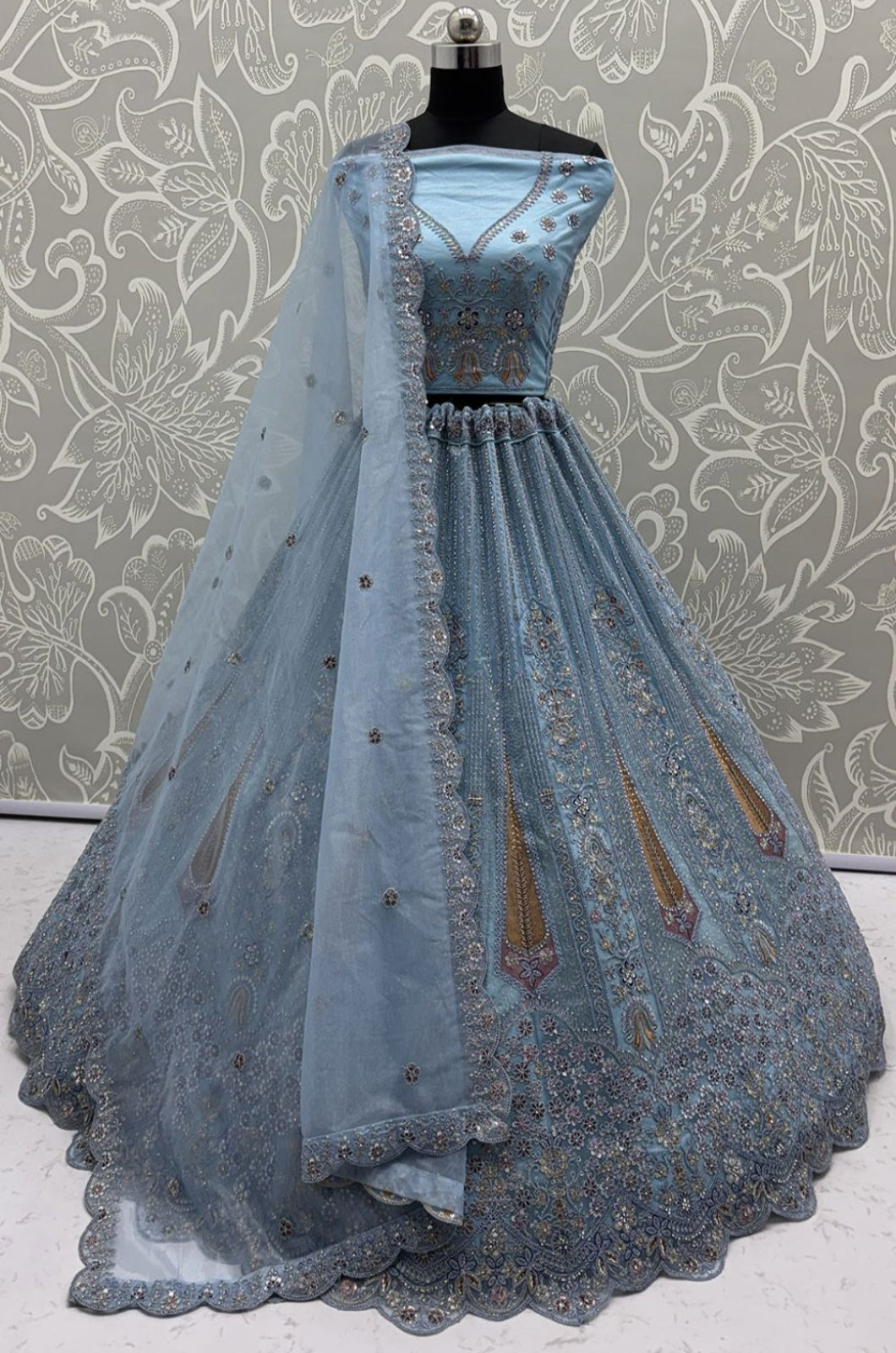 Firozi Net Lehenga Choli - SFANJ3237