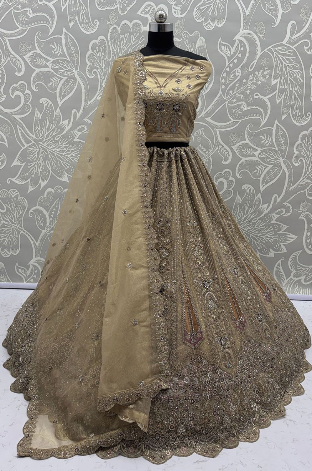 Golden Net Luminous Wedding Reception Lehenga Choli SFANJ3239