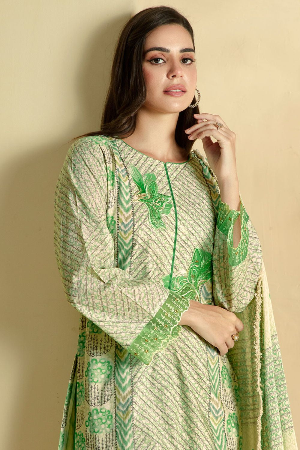Green Plus Size Pure Cotton Lawn Salwar Kameez SFYS153903