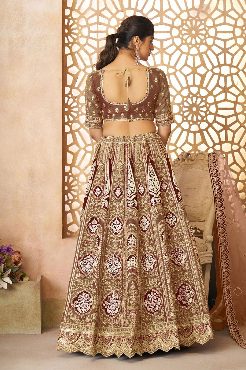 Brown Silk Reception Party Wear Lehenga Choli SFRELS4408