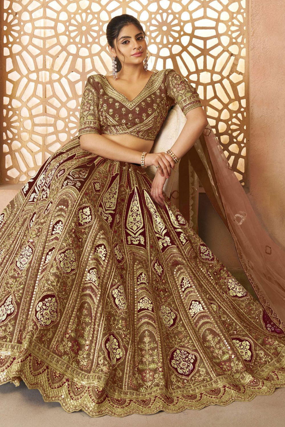 Brown Silk Reception Party Wear Lehenga Choli SFRELS4408