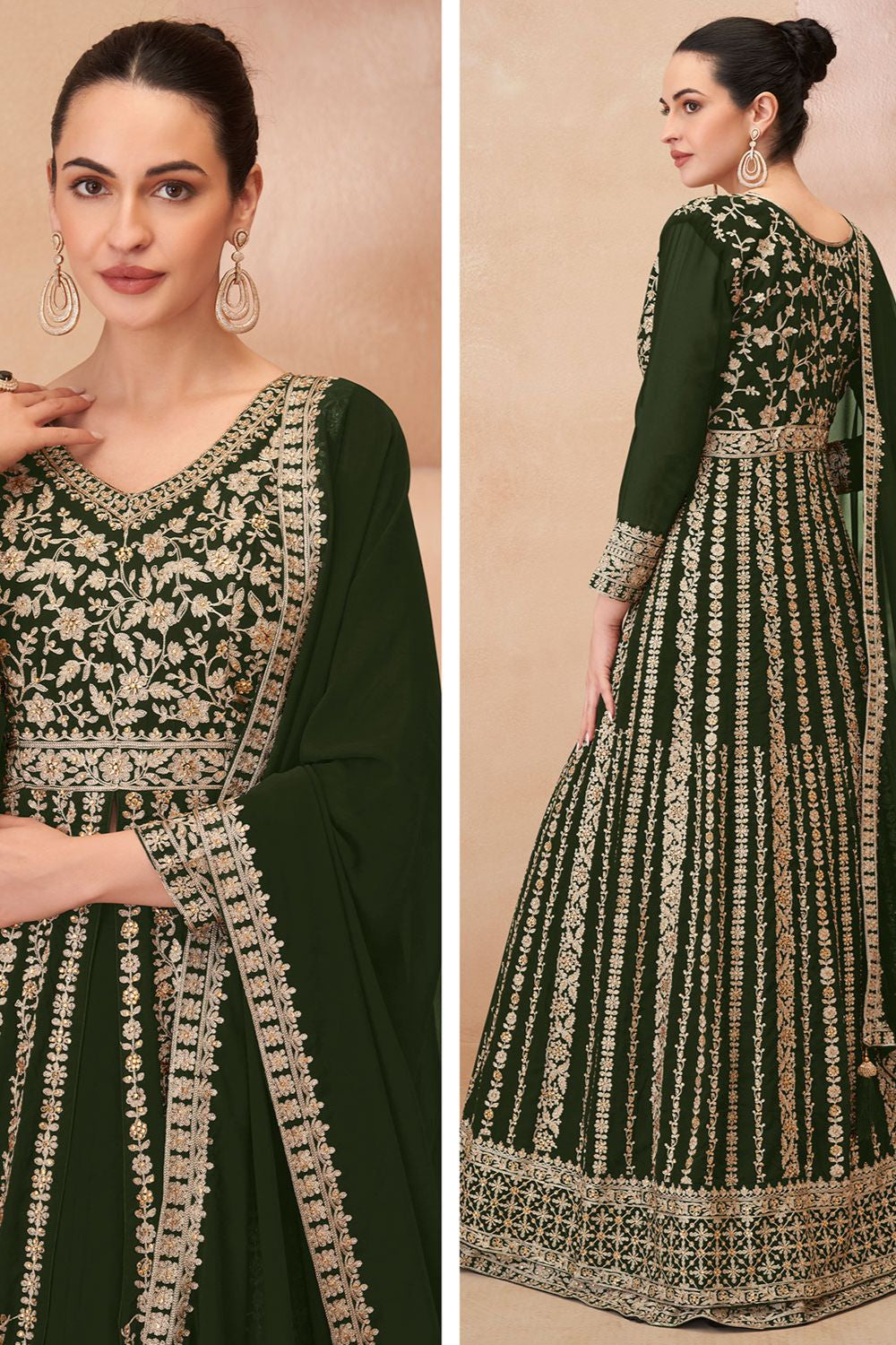 Green Wedding Sangeet Anarkali Lehenga Suit In Georgette SFSMT40802