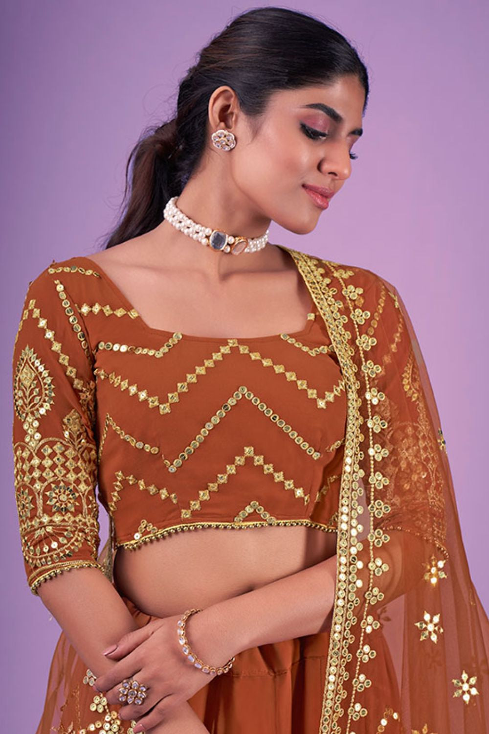 Orange Sangeet Ceremony Georgette Lehenga Choli SFARY16101