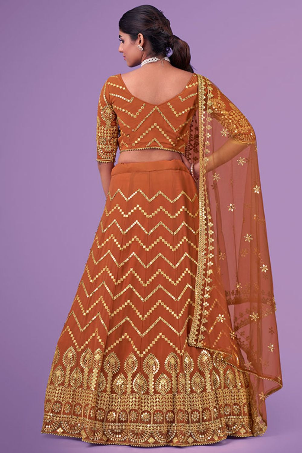 Orange Sangeet Ceremony Georgette Lehenga Choli SFARY16101