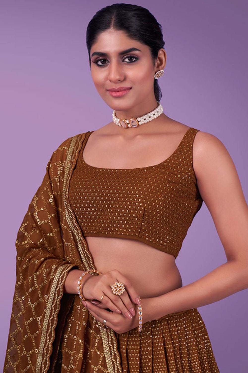 Brown Sangeet Ceremony Georgette Lehenga Choli SFARY16105