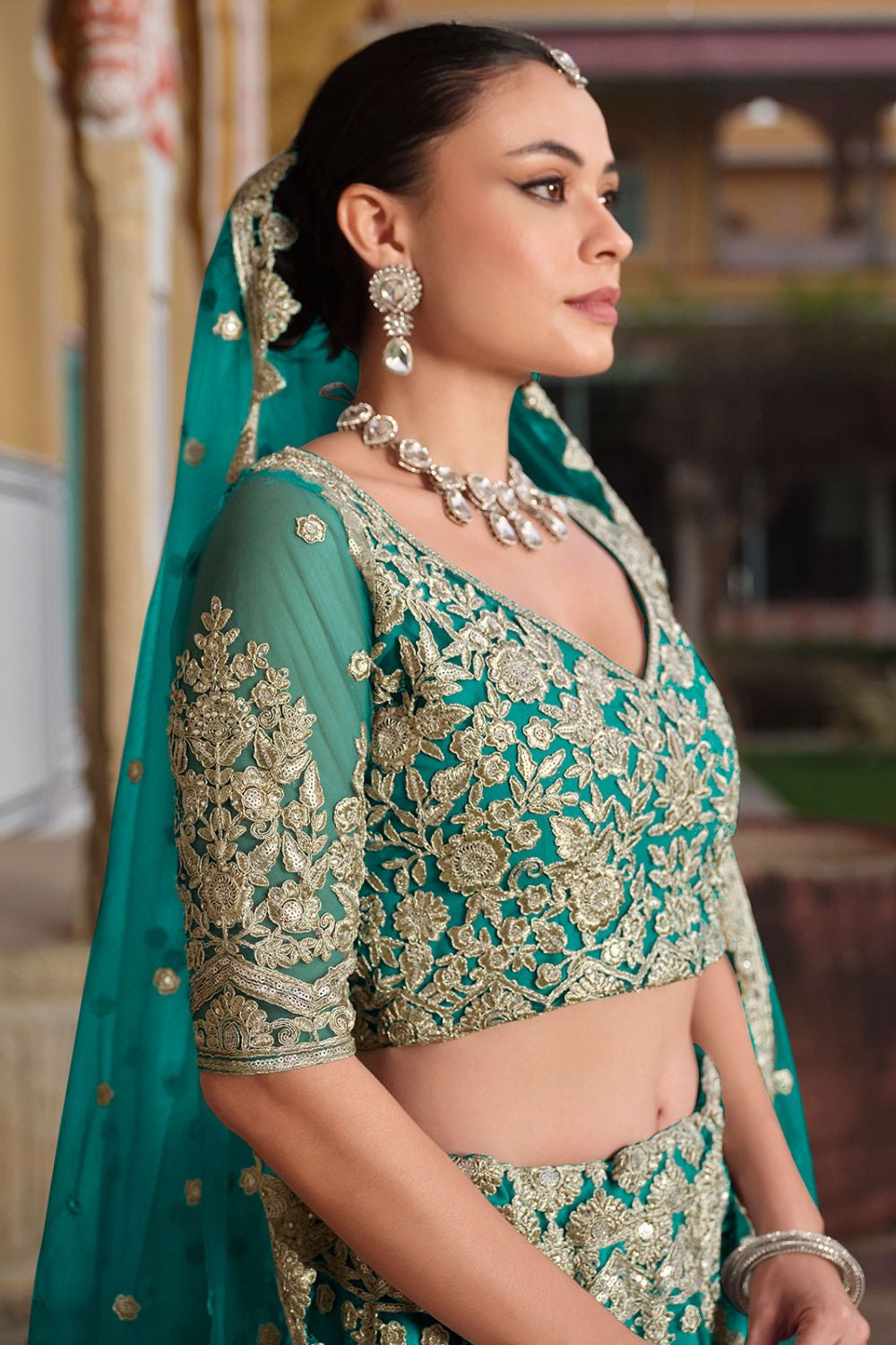 Green Net Bridal Lehenga Choli SFSA478903