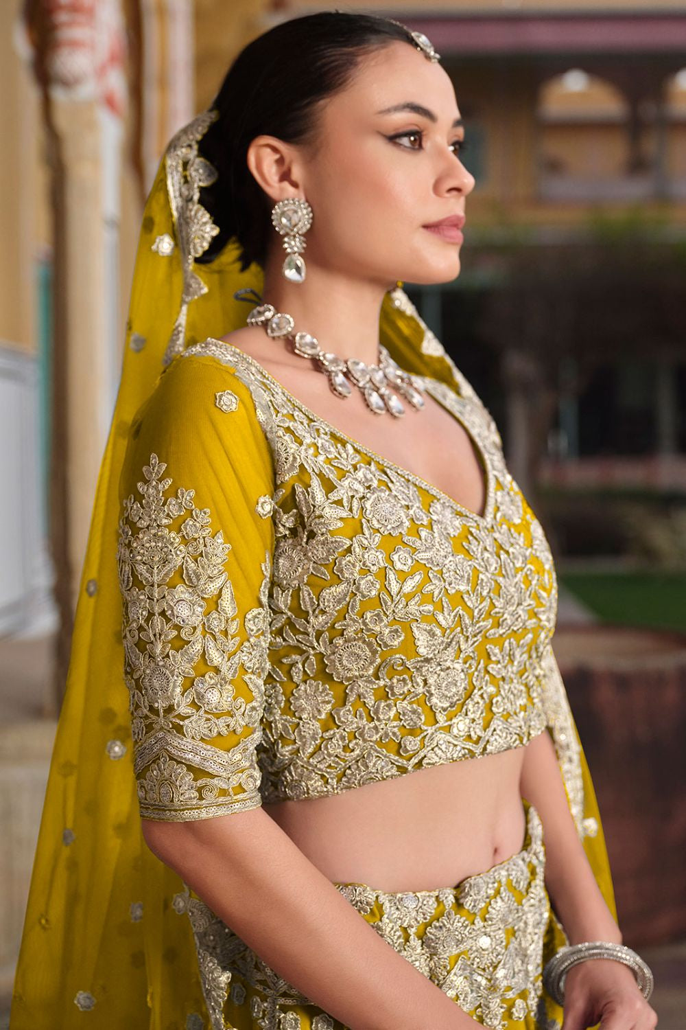 Yellow Bridal Net Haldi Lehenga SFSA478905
