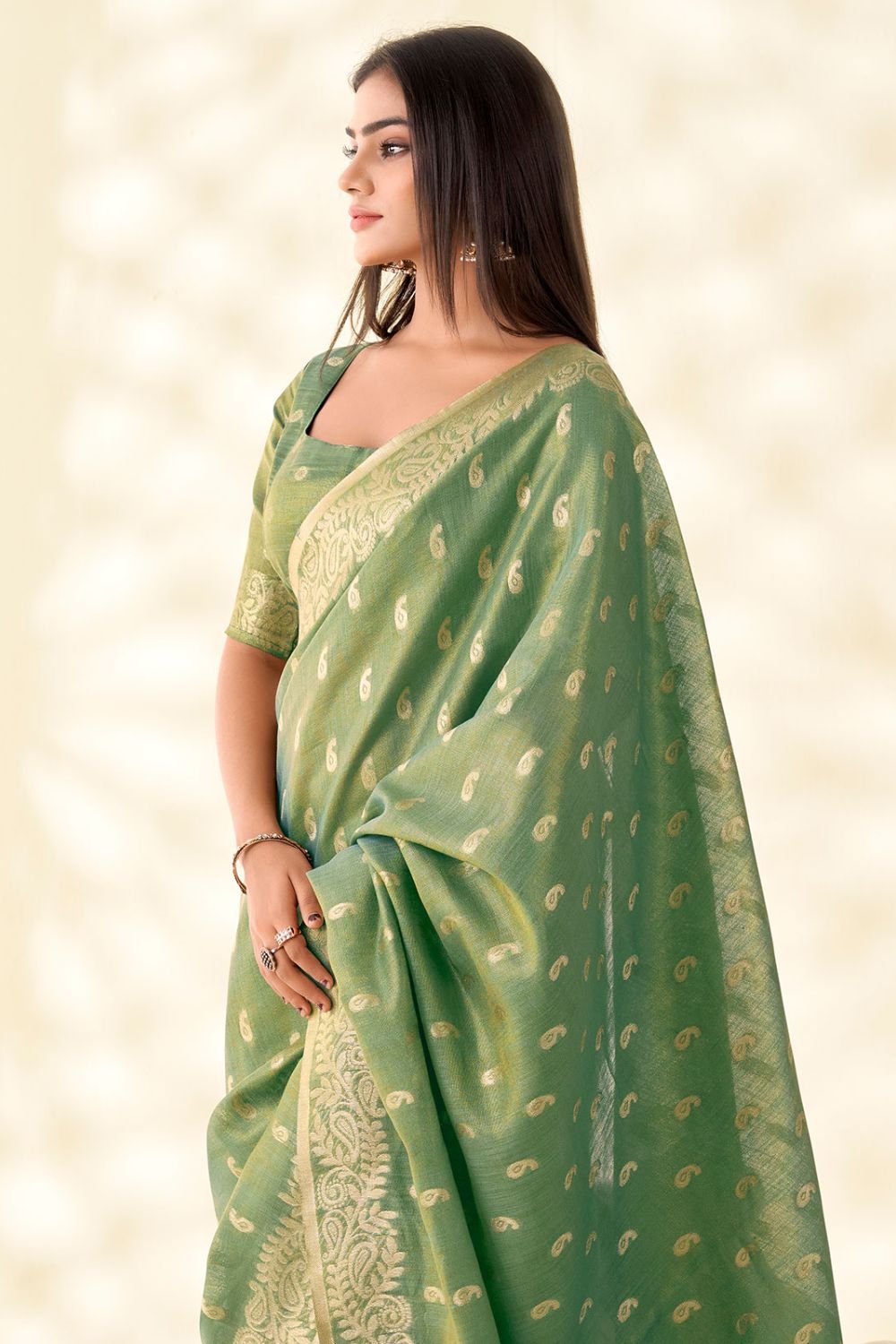 Green Tissue Silk Party Saree With Blouse SFSJDN31601