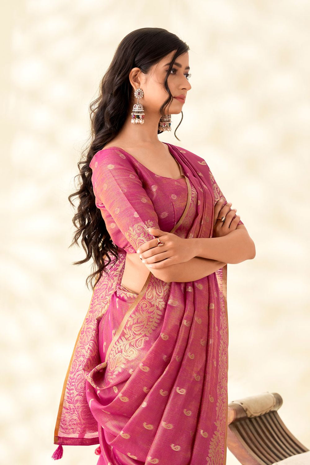 Pink Tissue Silk Party Saree With Blouse SFSJDN31603