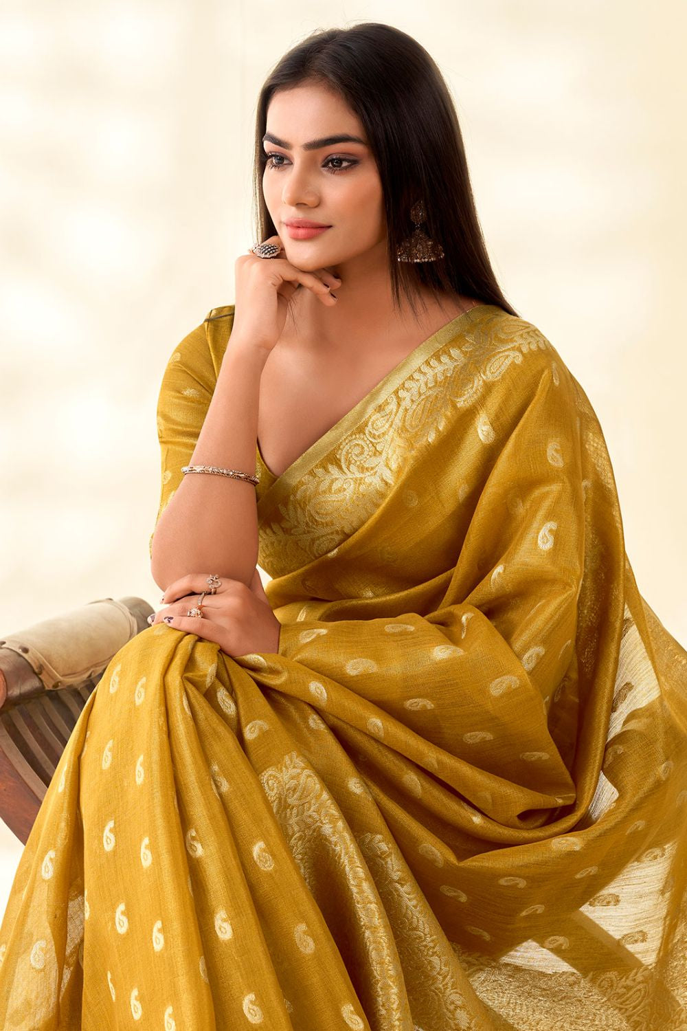 Yellow Tissue Silk Party Saree With Blouse SFSJDN31604