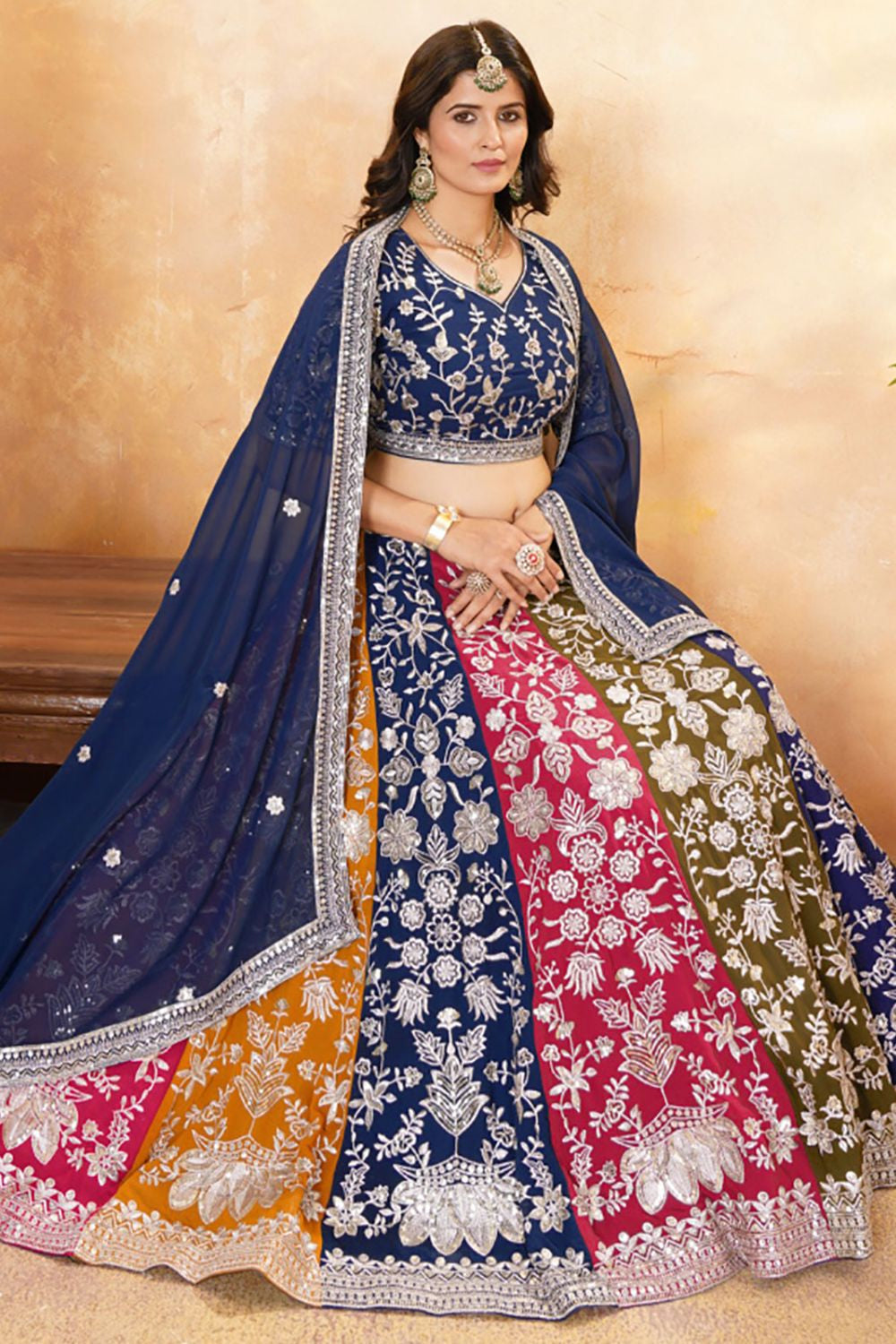 Blue Georgette Lehenga Choli With Zari And Resham Work SFRELS3805