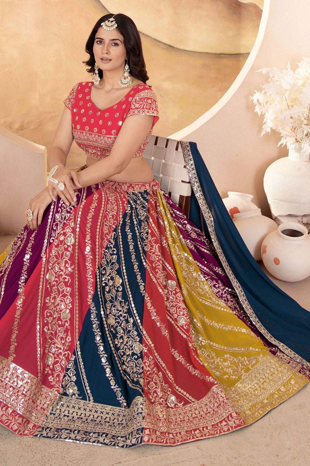Pink Georgette Lehenga Choli With Zari And Resham Work SFRELS3806