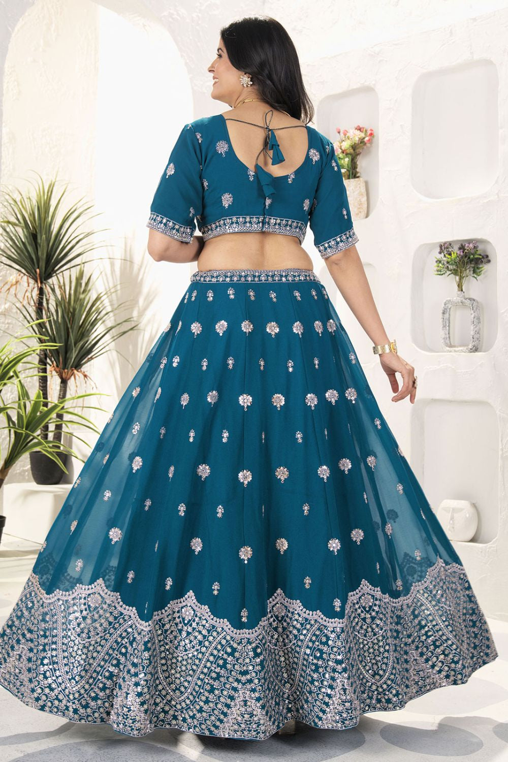 Blue Georgette Lehenga Choli With Zari And Resham Work SFRELS3807