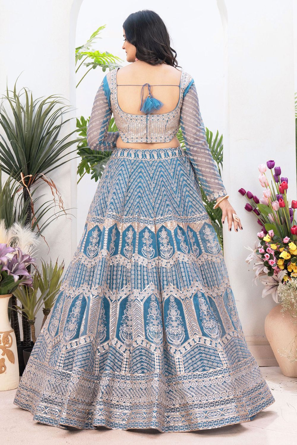 Blue Net Lehenga Choli SFRELS3812