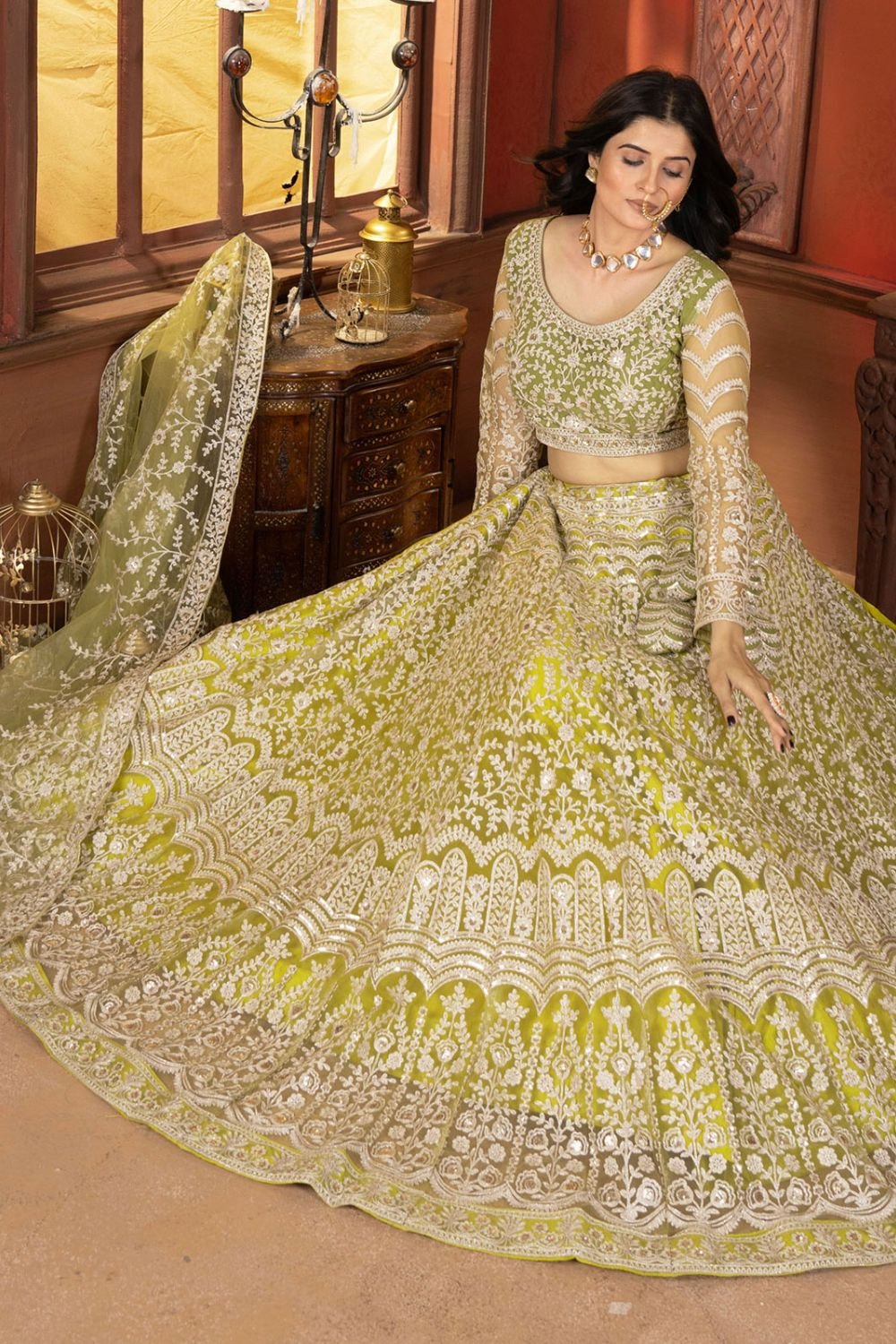 Yellow Haldi Wedding Net Lehenga Choli SFRELS3813