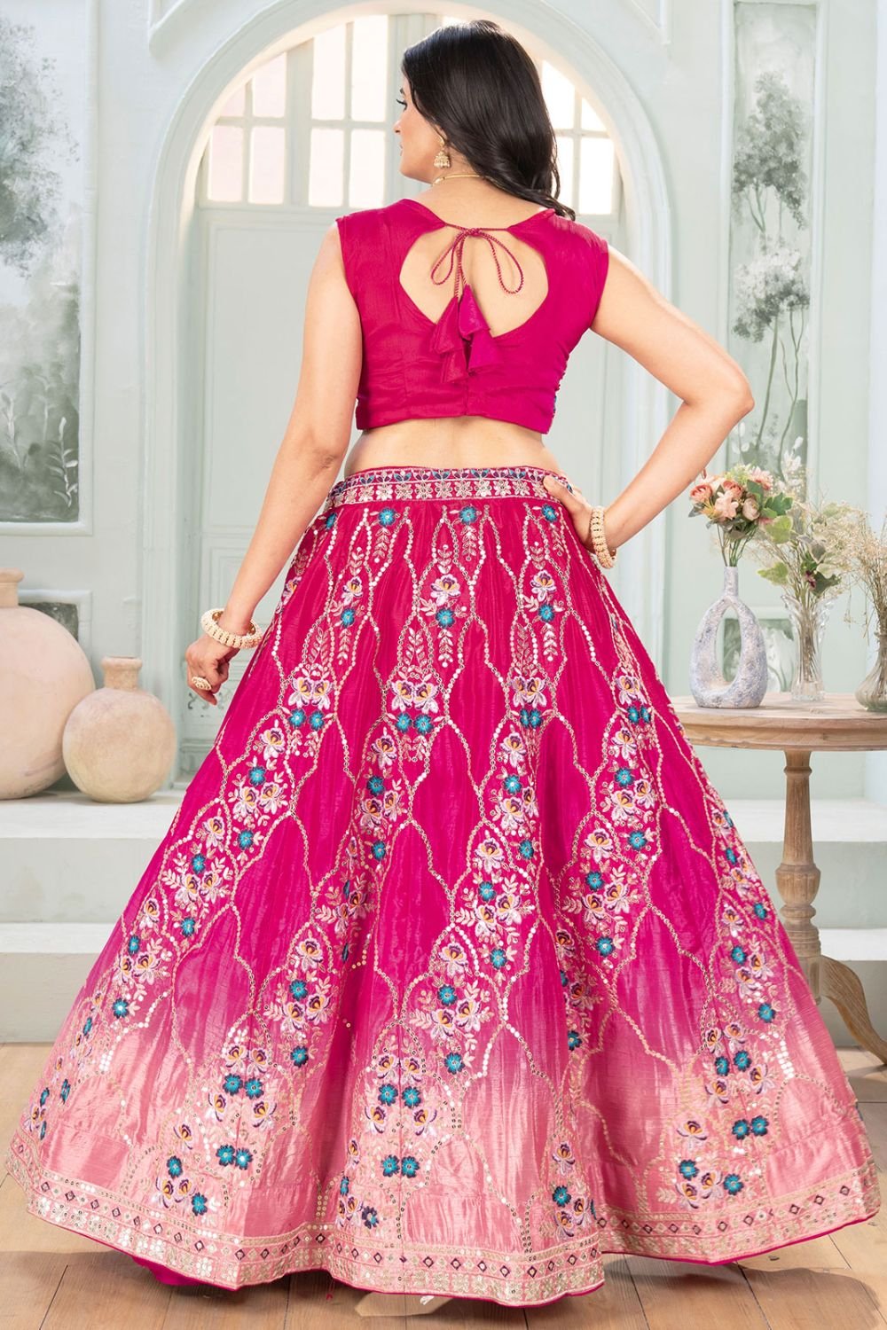 Pink Chinnon Lehenga Choli Party Lehenga SFRELS4601