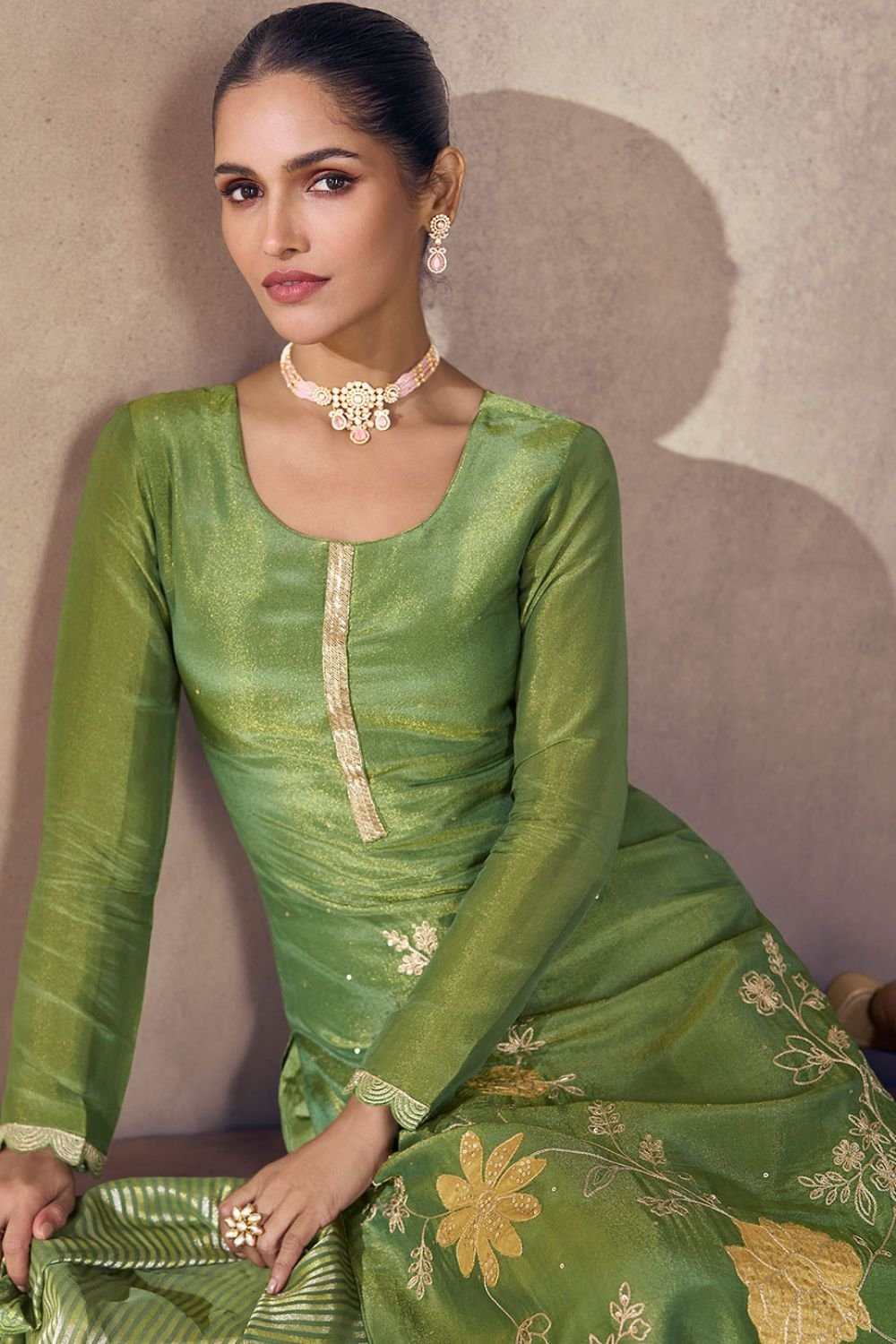 Green Sangeet Salwar Kameez In Shimmer Silk SFSMT40904R
