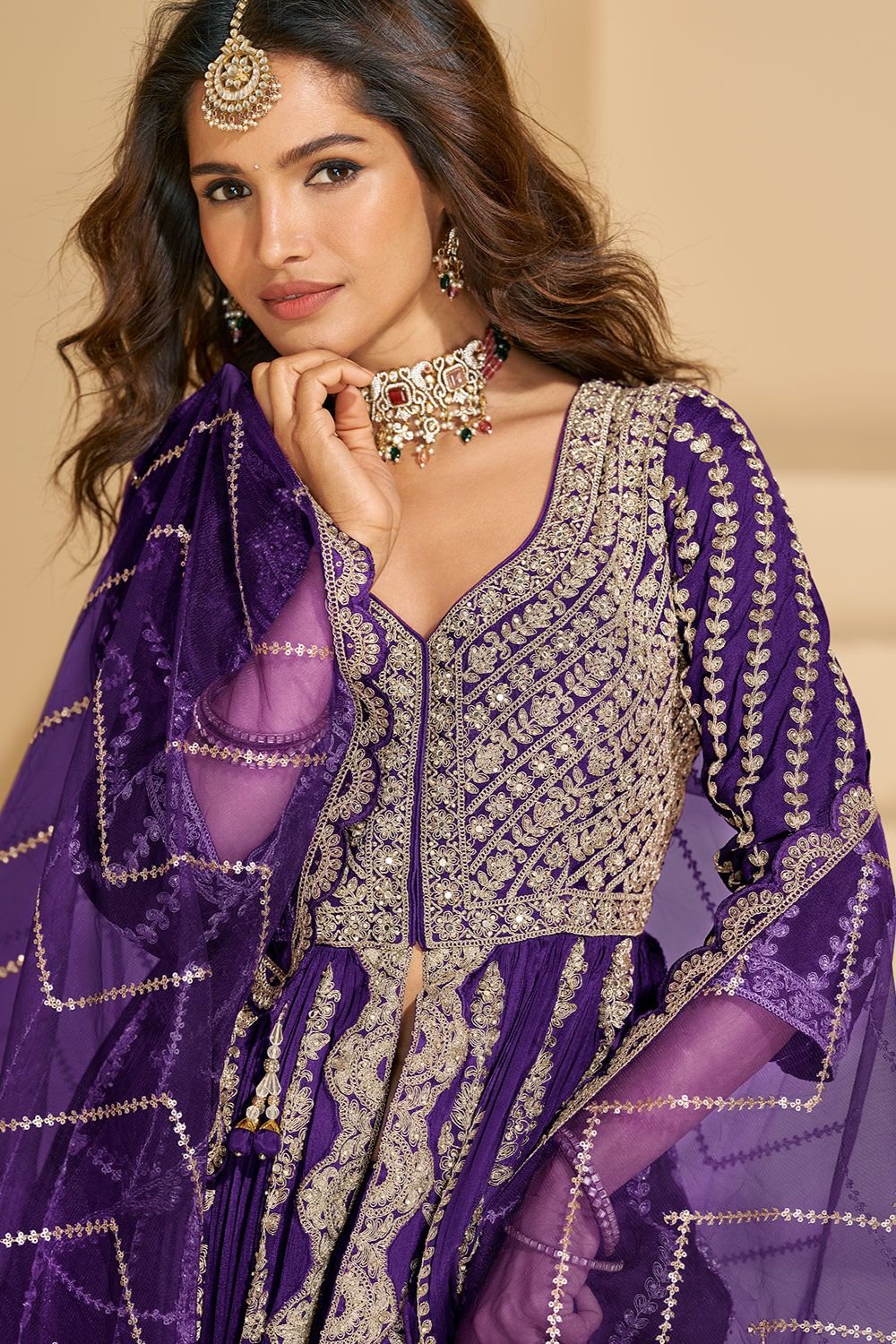 Purple Silk Wedding Anarkali Suit Salwar Kameez SFSMT51103R
