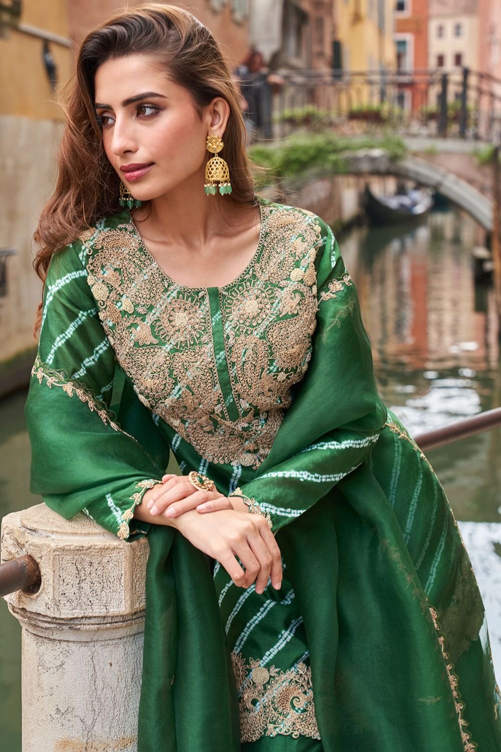 Green Silk Salwar Kameez - SFSMT49602R