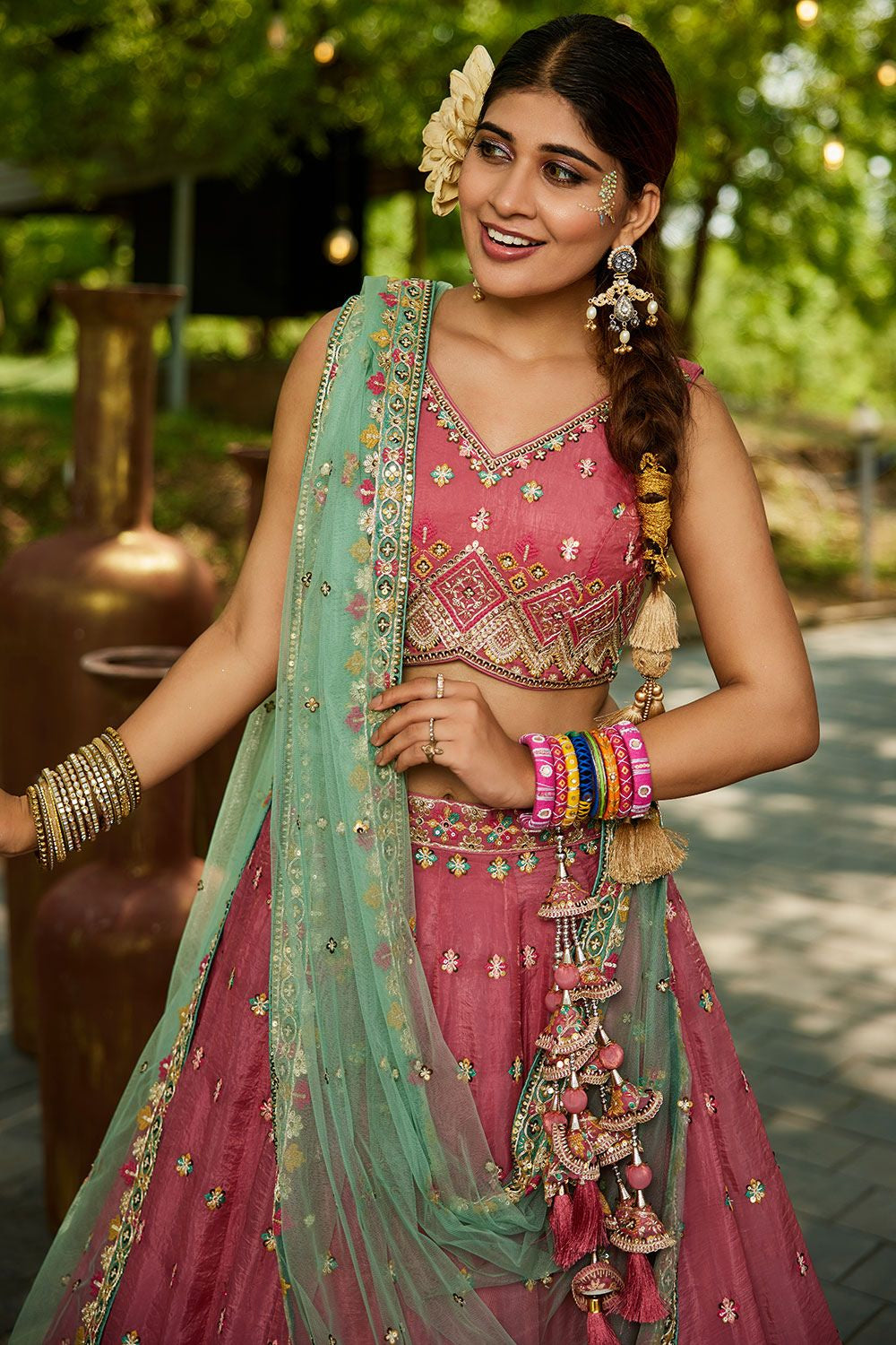 Pink Wedding Ceremonial Net Tissue Lehenga Choli SFFK30303