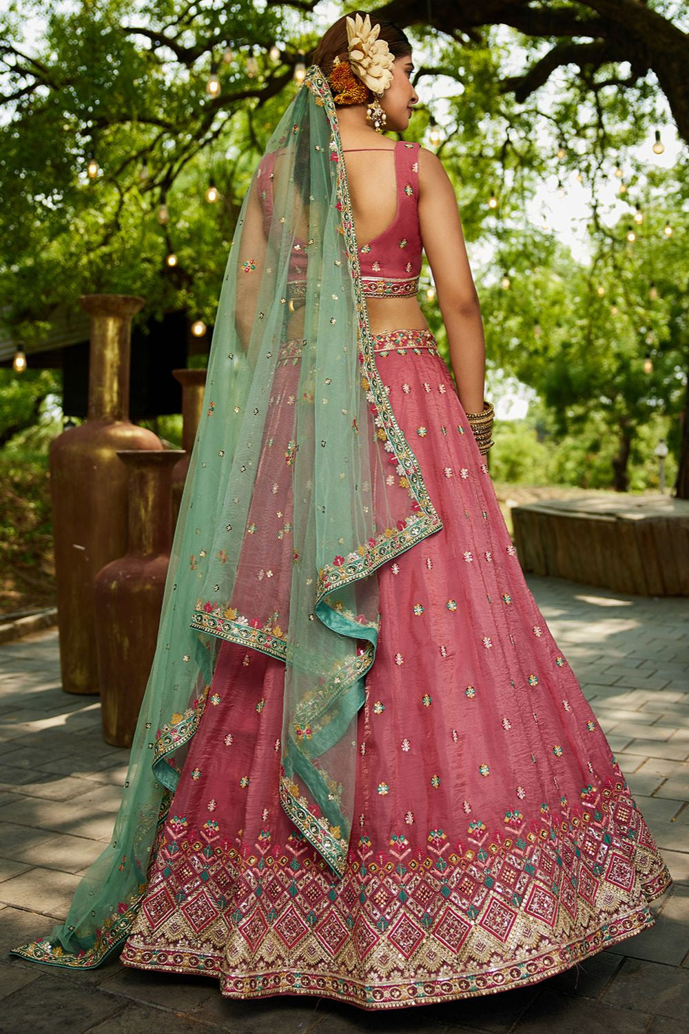 Pink Wedding Ceremonial Net Tissue Lehenga Choli SFFK30303