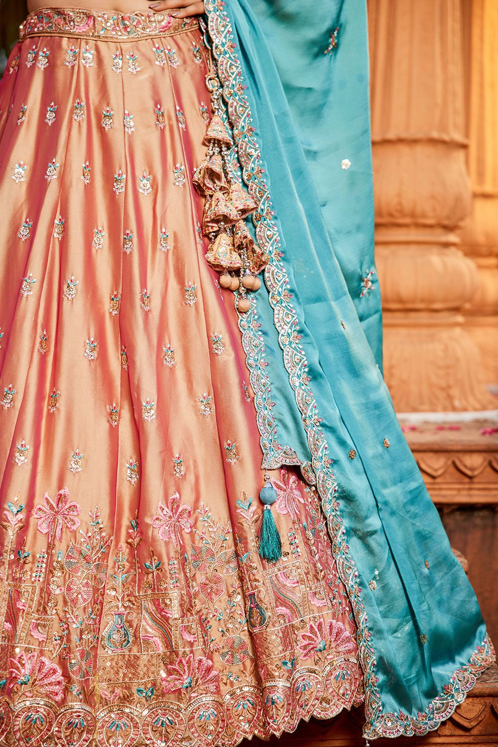 Peach Wedding Ceremonial Lehenga Choli In Georgette SFFK30503
