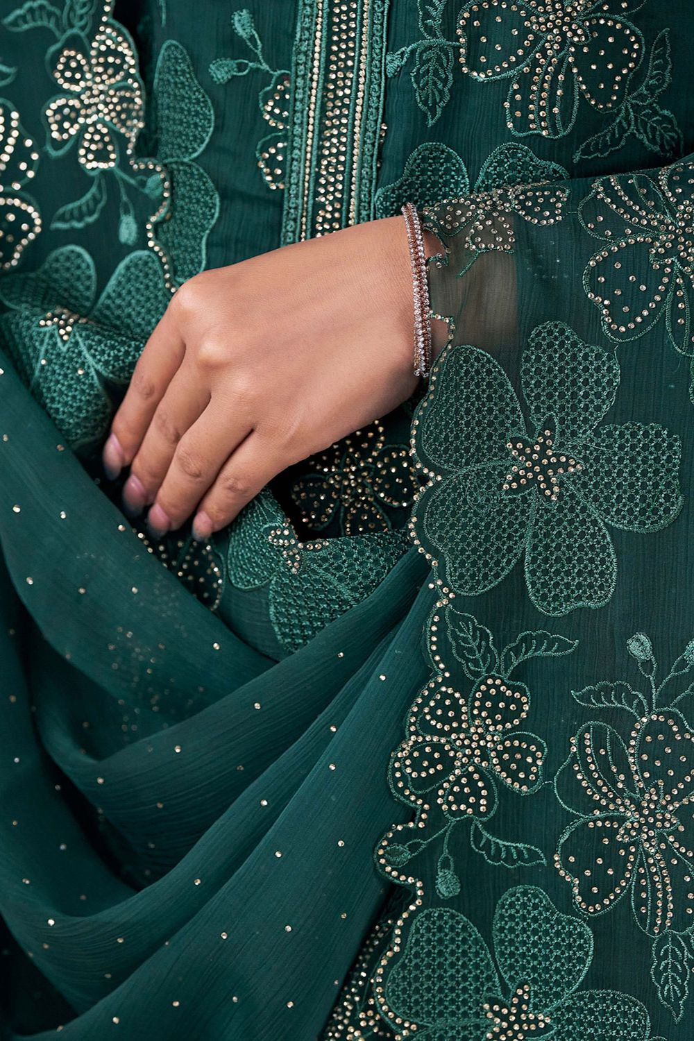 Green Chiffon Plus Size Salwar Kameez Swarovski Work SFVPL30101