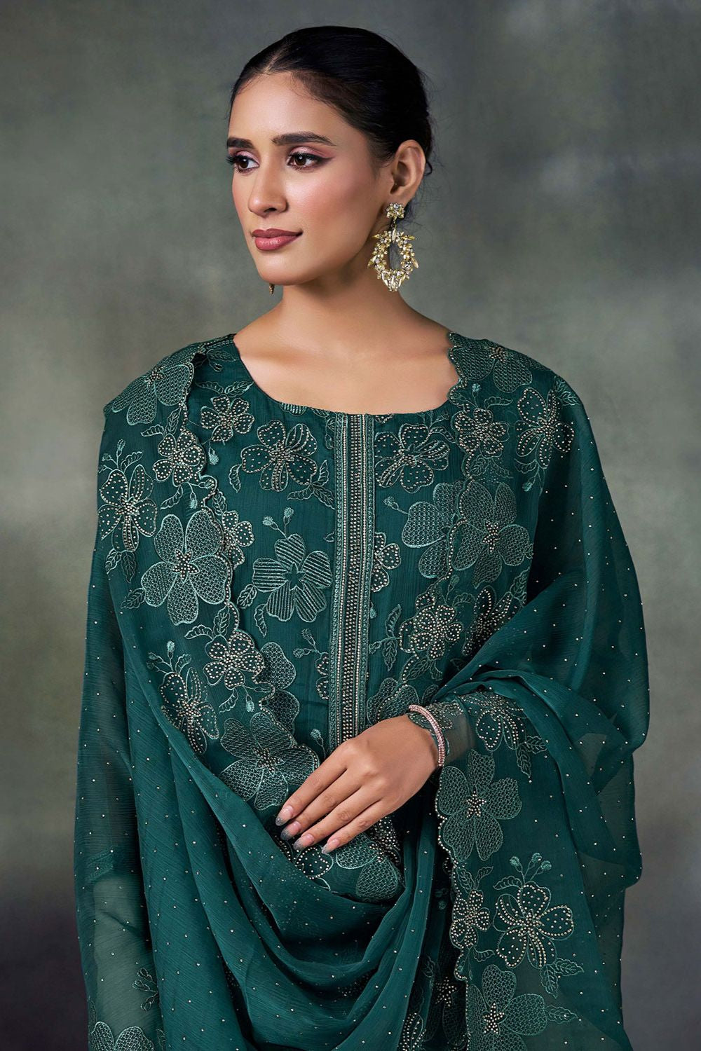 Green Chiffon Plus Size Salwar Kameez Swarovski Work SFVPL30101
