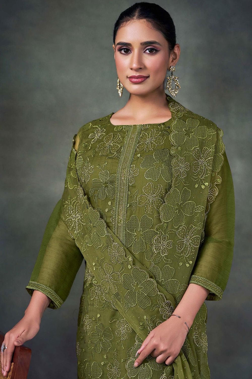 Green Chiffon Plus Size Salwar Kameez Swarovski Work SFVPL30105