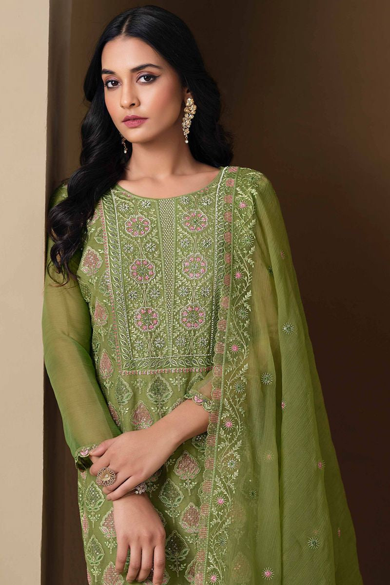Green Chiffon Plus Size Wedding Salwar Kameez SFVPL30501
