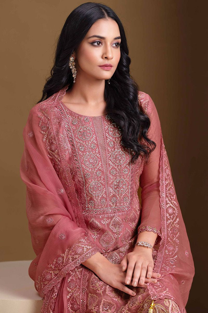 Pink Chiffon Plus Size Wedding Salwar Kameez SFVPL30503