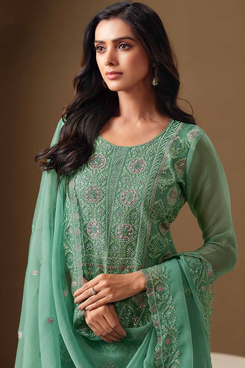 Green Chiffon Plus Size Salwar Kameez SFVPL30504