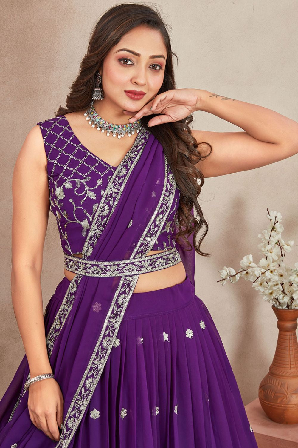 Purple Georgette Partywear Lehenga Set SFRELS3701