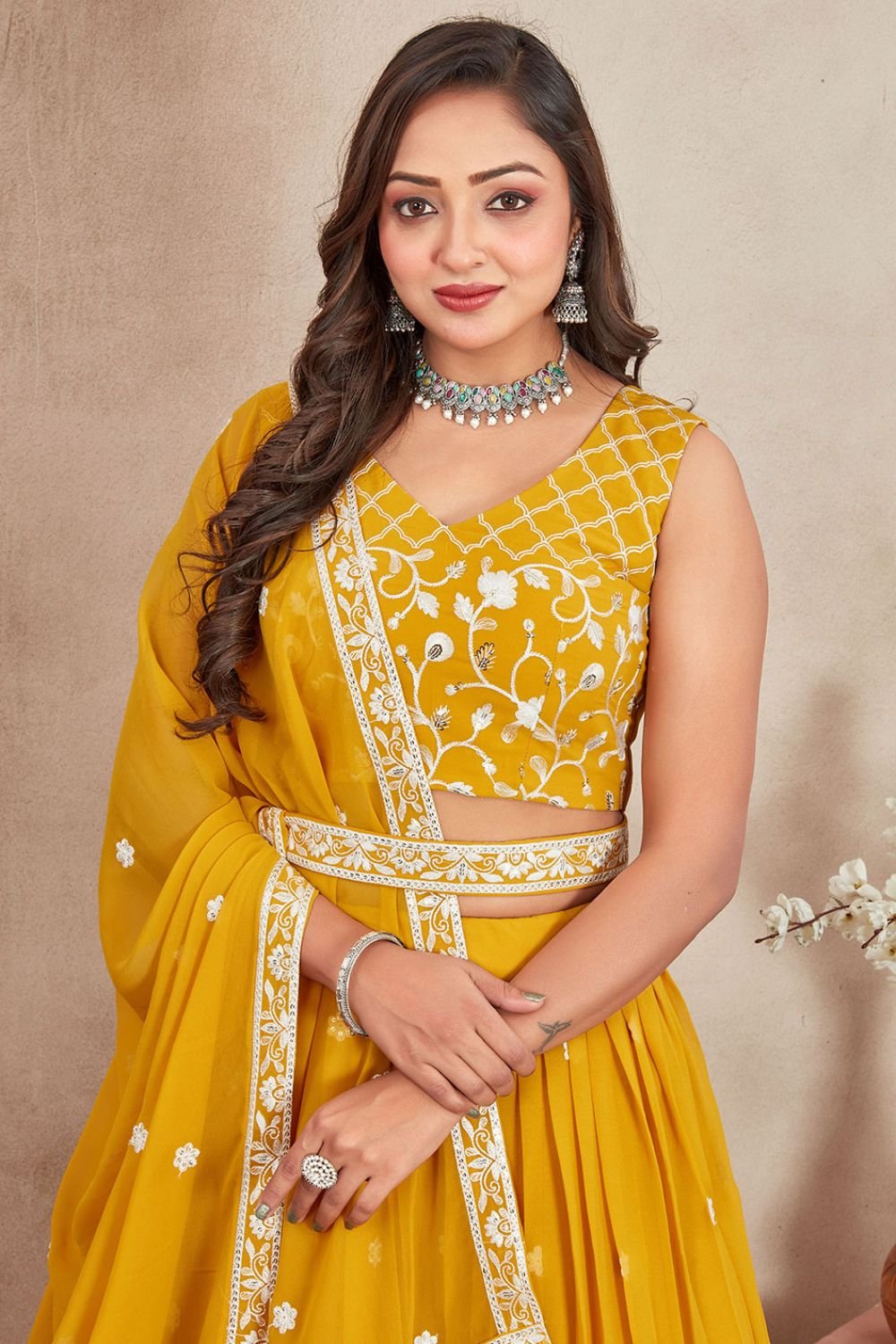 Yellow Haldi Georgette Partywear Lehenga Set SFRELS3702