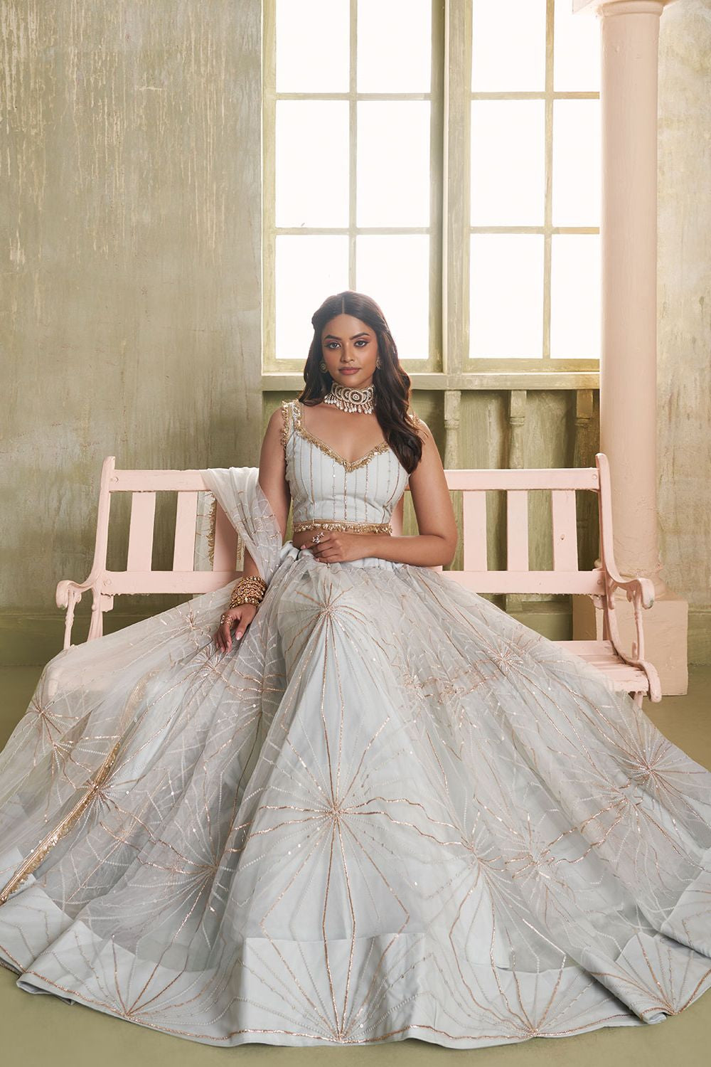 White Evening Wedding Net Wedding Lehenga Choli SFSA482602