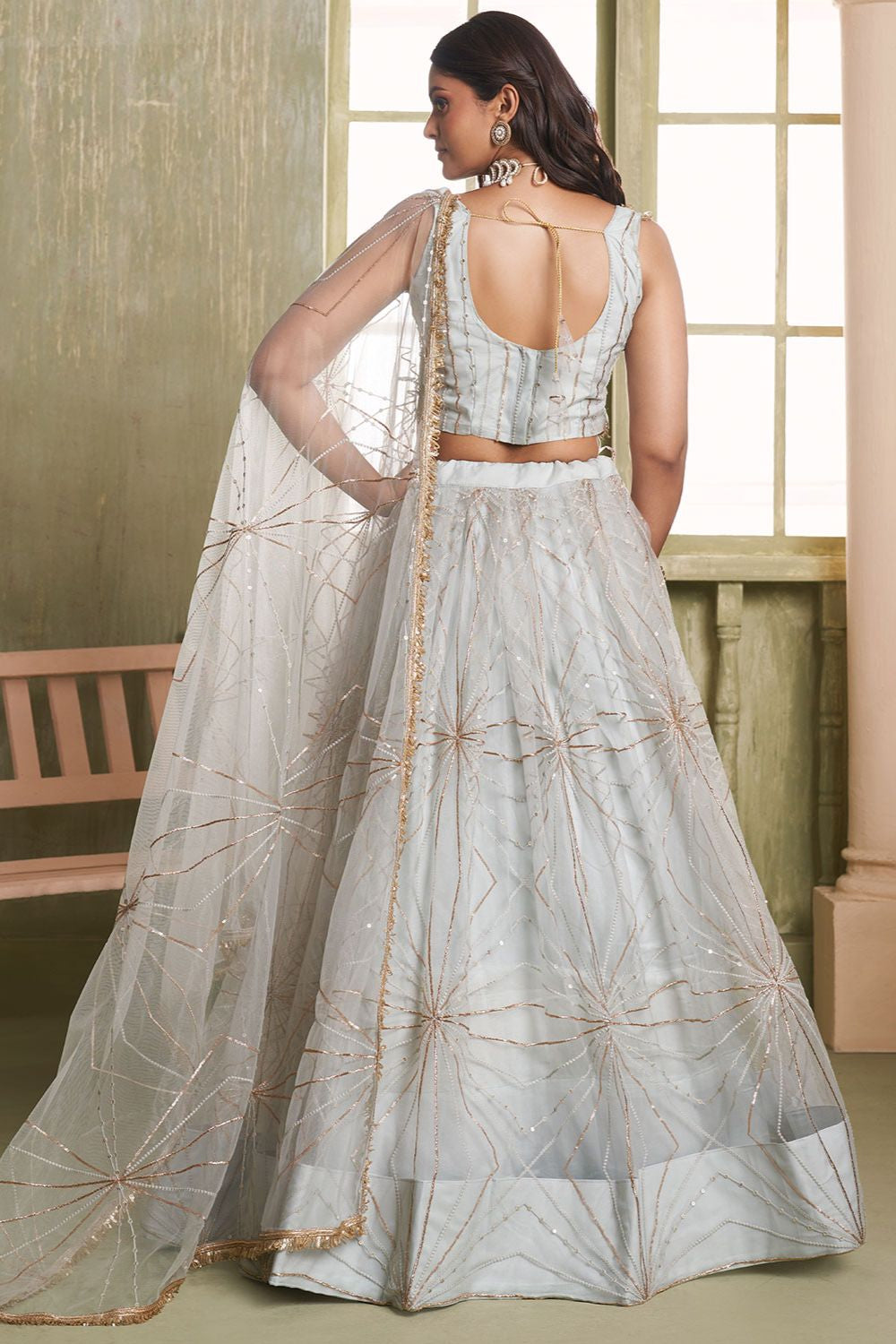 White Evening Wedding Net Wedding Lehenga Choli SFSA482602