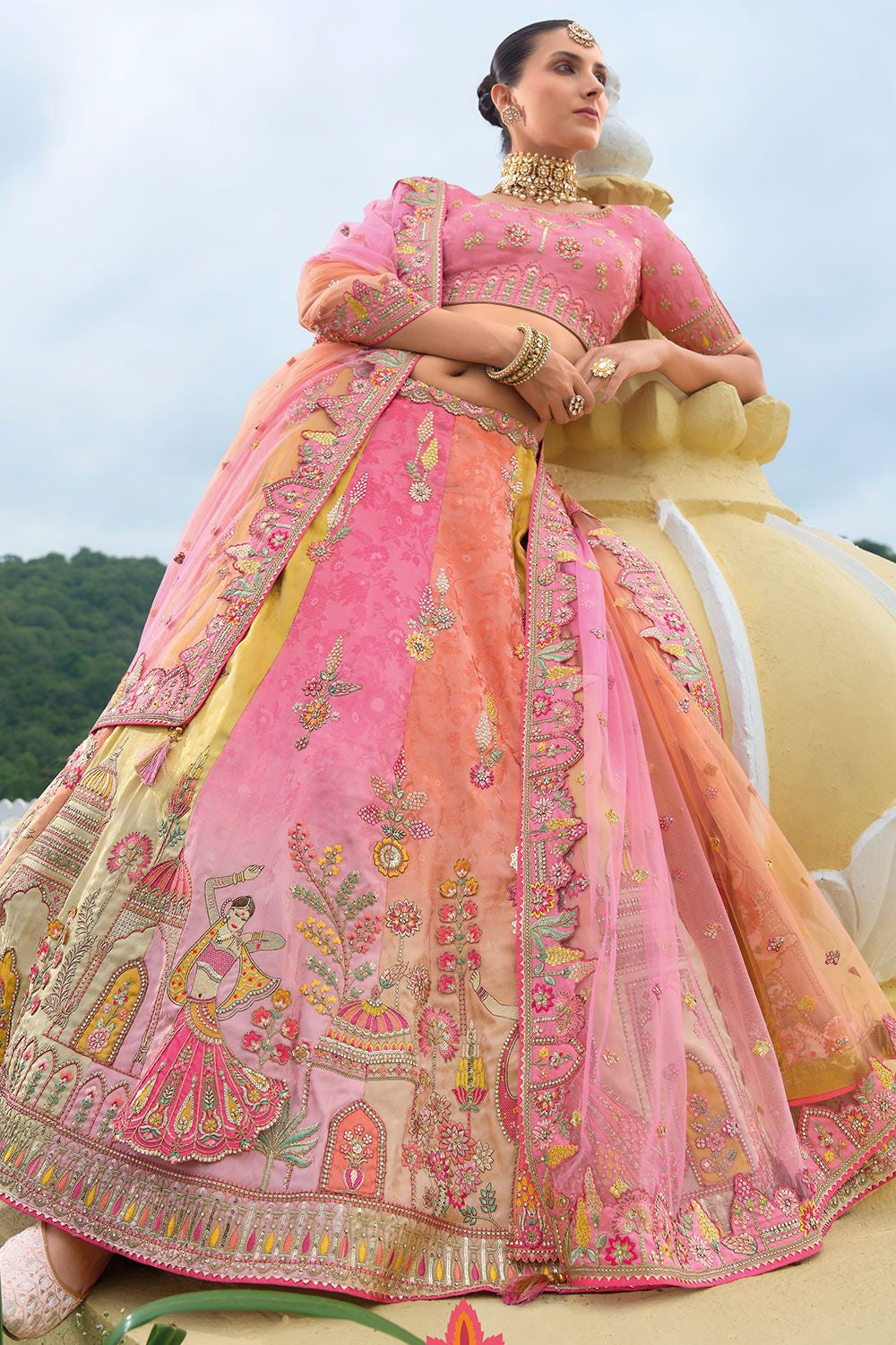Pink Silk Bridal Lehenga Choli With Intricate Embroidery Work SFSJDN25201