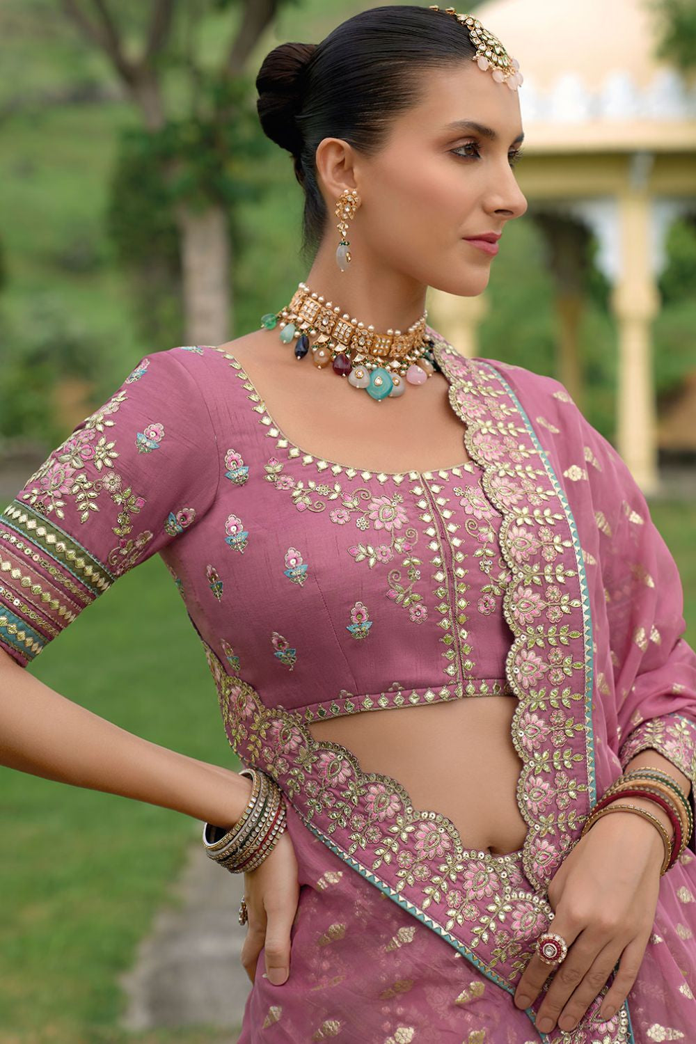 Pink Bridal Sangeet Silk Lehenga Choli Set SFSJDN25203
