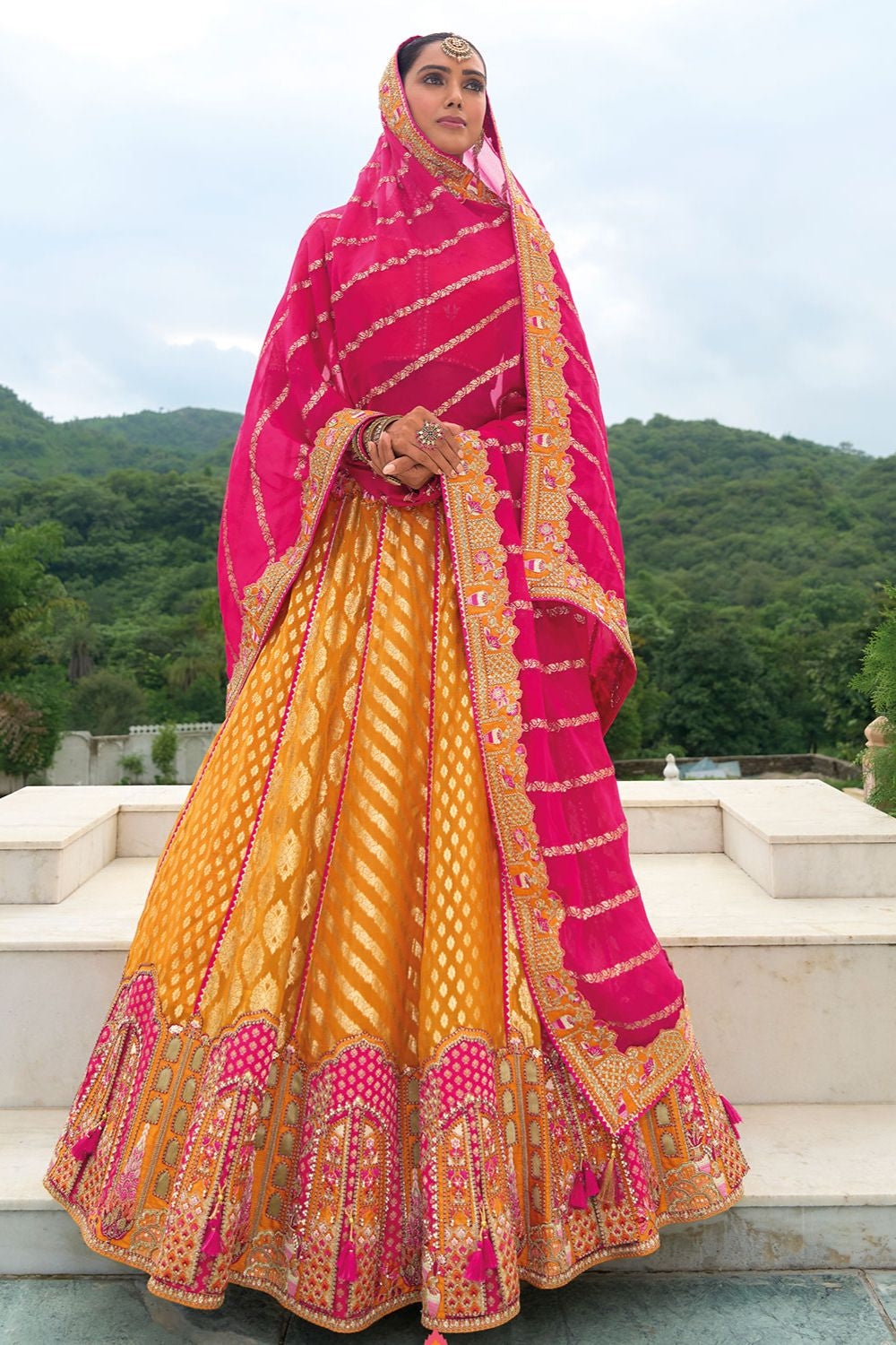 Yellow Bridal Sangeet Silk Lehenga Choli Set SFSJDN25207