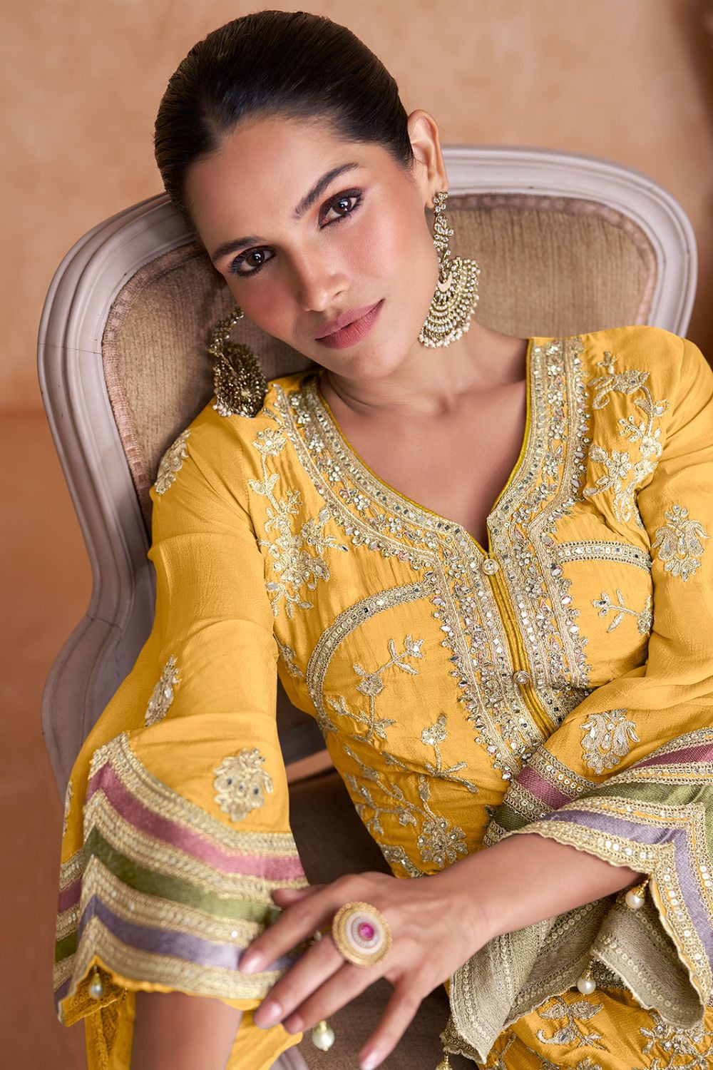 Yellow Magnetic Wedding Salwar Kameez In Chinnon SFYS130704R