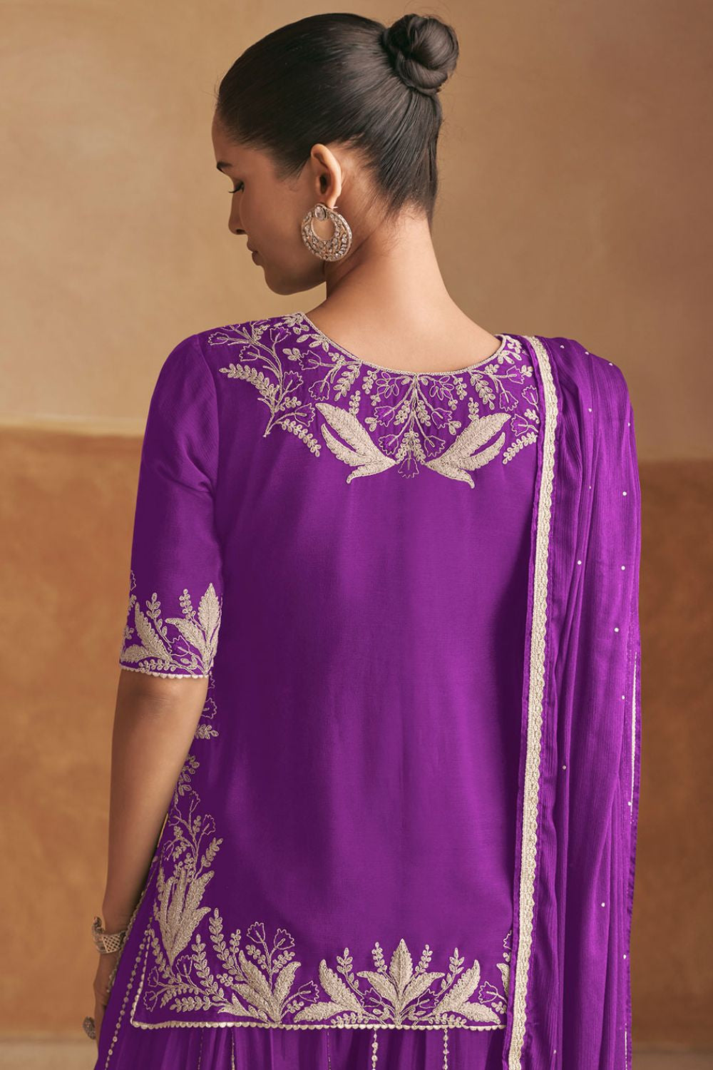 Purple Sangeet Party Lehenga Choli Set In Chinnon SFSMT40703