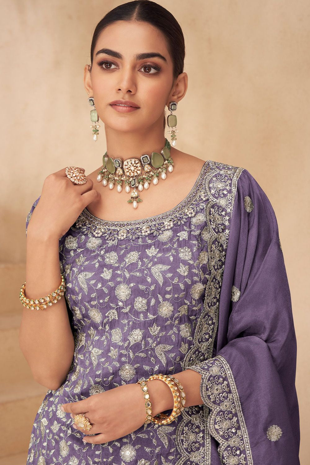 Purple Wedding Party Silk Palazzo Suit SFSMT49902R