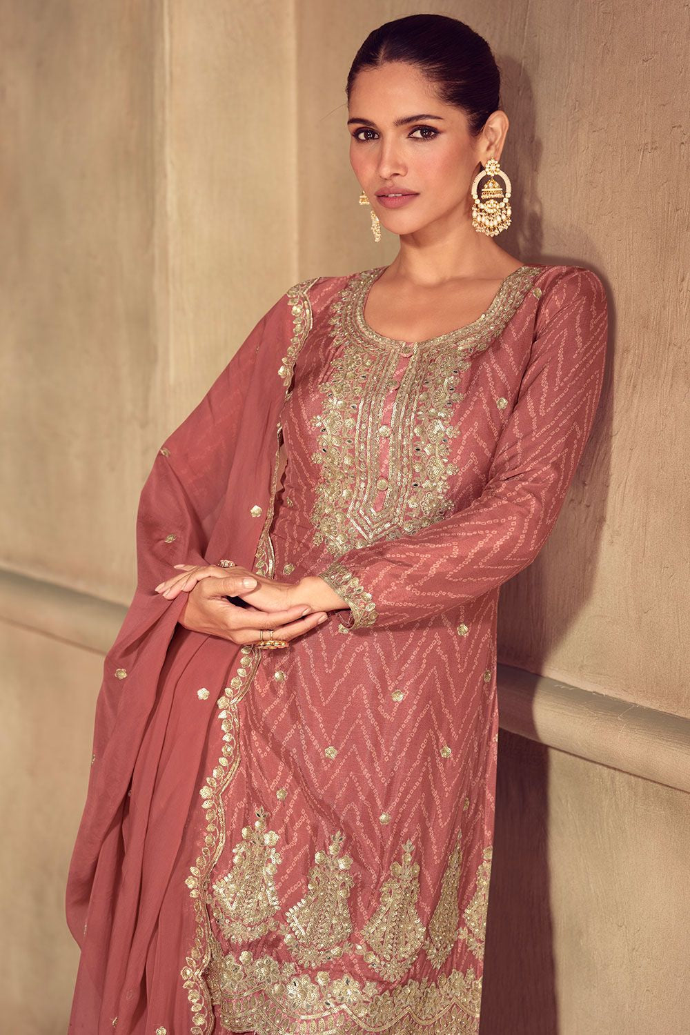 Pink Minimalist Chinnon Palazzo Suit With Zari Embroidery Work SFYS156101R