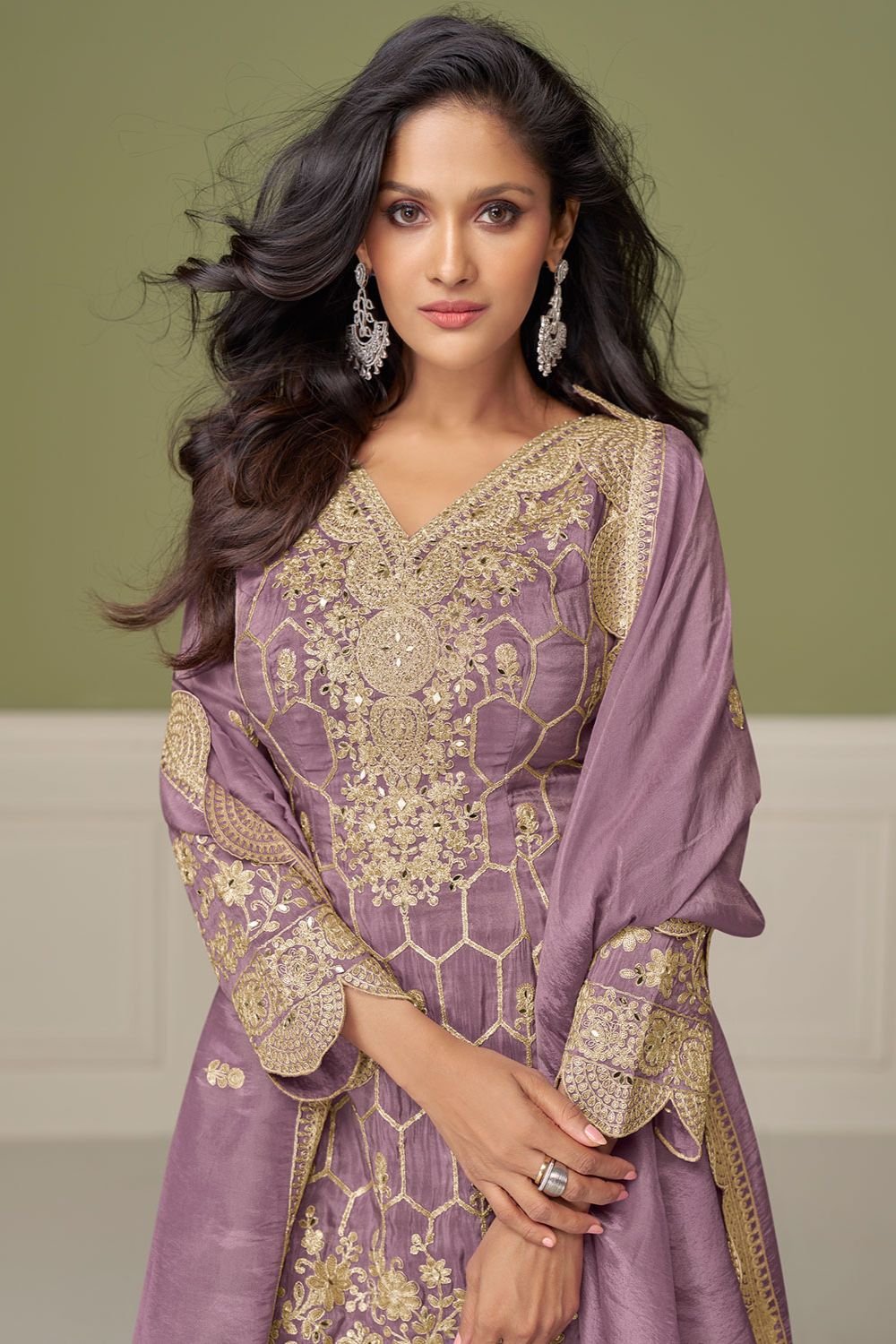 Purple Silk Salwar Kameez - SFSMT48801R