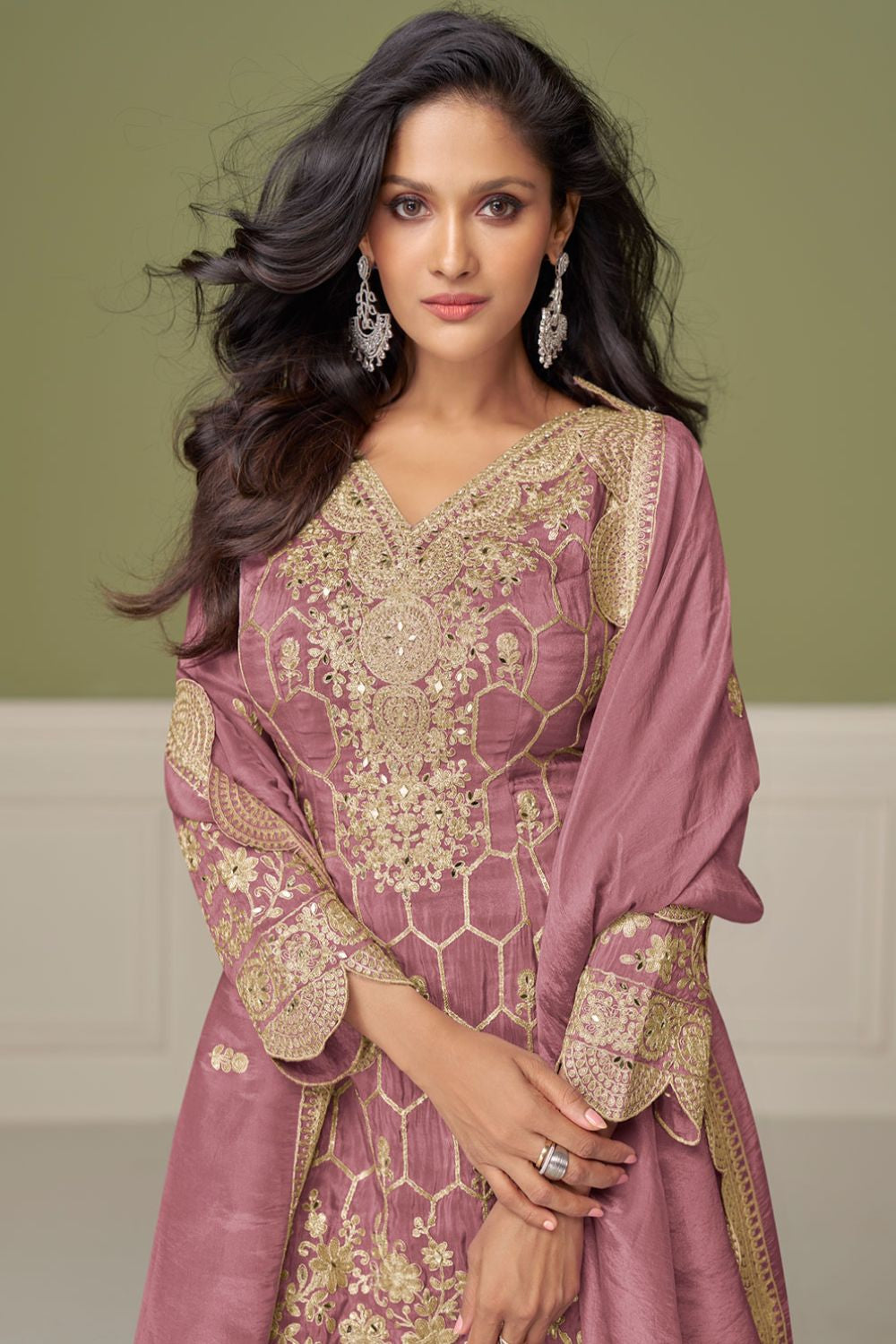 Pink Silk Salwar Kameez - SFSMT48803R